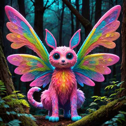 The image depicts a pink and blue bird with wings spread wide, sitting on a tree branch surrounded by lush green foliage. The bird is facing the camera directly, giving an impression of being in a natural setting.