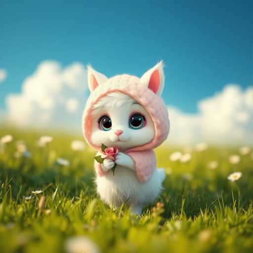 Cute and fluffy creatures holding flowers
